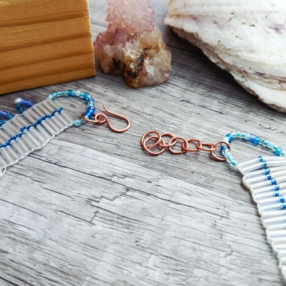 Iridescent Seed Bead Choker, Adjustable Choker Necklace, Artisan Boho Statement - Picture 6 of 7